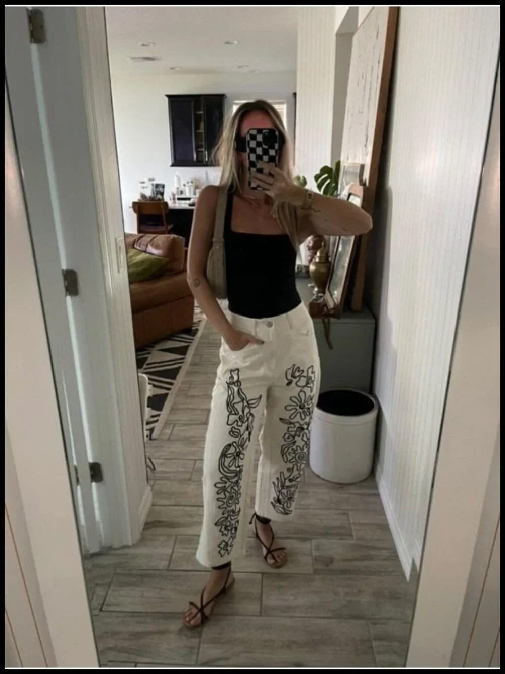 Embroidered Baggy Boyfriend Jeans Barrel Leg Mid Rise